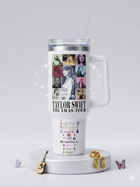 Taylor Swift White The Eras Tour Travel Mug with Multi-Color Photo Grid